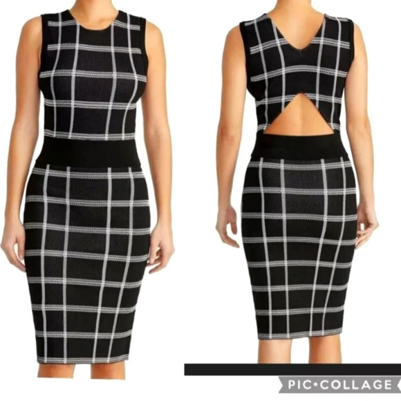 Rachel Roy Knit Cutout Dress size Small Windowpane Bodycon‎ - Picture 1 of 9